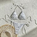 Miniatyrbilde 5 av 5: Justerbar Spaghetti Stropp Badedrakt for Kvinner, Todelt Badedraktsett Halterneck Topp og Sideknyte Truser Svart M Black M