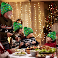 Miniatyrbild 4 av 5: Julhatt Jul Stickad Mössa Färgglad Julhatt för Barn