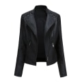 Miniatyrbillede 1 af 2: Sort Dame Stilful Faux Læder Jakke Zip Up Klassisk Kort Ja