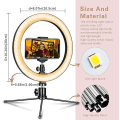 Miniatyrbilde 3 av 5: LED-ringlys 10 tommer med stativ og telefonholder for direktestrømming av YouTube-videoer, 3 moduser og 10 lysstyrkenivåer