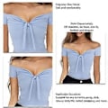 Miniatyrbilde 3 av 5: Dame Off Shoulder Topp Kort Erm Tie Front T-skjorte Bluse for Daglig Dating Shopping Reise (blåXL) blue XL