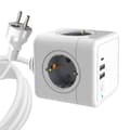 Cube USB-stikkontakt, 3-stikkontakt med 2 USB-opladningsport