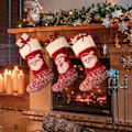 Miniatyrbild 4 av 5: Stor stickad julstrumpa set med 3, rands rustik julstrumpa