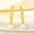 Miniatyrbillede 3 af 5: Simulerede Danlge Pearl 925 Sterling Sølv Hoop Øreringe