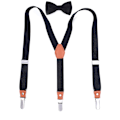 Miniatyrbild 1 av 2: Herr Bow Tie Suspender Set Läder Knapphål Y-formade Klämmor（Svart）