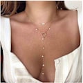 Miniatyrbillede 1 af 5: 2 stk. Boho Circle Bead Halskæde Guld Lang Kæde Halskæde Tiny Pear