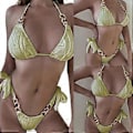 Miniatyrbilde 2 av 5: Dame Triangel Bikini Sett Side String Bikini Sett 2-delt Badedrakt Halter BH Topp med Stringtruse Grå M Gray M