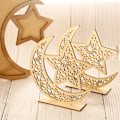 Miniatyrbilde 3 av 5: Set med 2 Ramadan-pynt i tre - Bordpynt i tre - Måne-stjerne-anheng for Eid Ramadan Mubarak-pynt