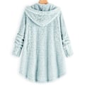 Miniatyrbillede 2 af 2: Dame Jakke Mode Knap Fluffy Uld Hætte Jakke Løs Vinter Varme Plus Størrelse（XL Lyseblå）