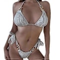 Miniatyrbillede 1 af 5: Dame Halterneck Side String Bikini Sæt Badedragt Cheeky Badetøj 2 Dele Badedragt Trekant Bikini Sæt Strandtøj Grå L Gray L