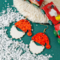 Miniatyrbillede 2 af 5: Julemand Julemand Julehat Hvidt Skæg Læder Glitter Jumpsuit Patchwork Øreringe