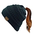 Miniatyrbillede 1 af 2: Damer Vinterhat Strikket Hjelm Beanie Udendørs Løber Roddet Bun Ponytail Cap（C）