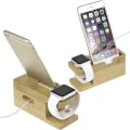 Miniatyrbilde 2 av 2: 2-i-1 ekte bambus tre skrivebordsstativ for nettbrett brakett dokkingholder lader for telefon ladestasjon for klokke