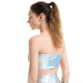 Miniatyrbillede 3 af 5: Kvinder Skinnende Metal Spandex Boob Tube Mini BH Top Super Crop Top Dancewear Clubwear M Rød