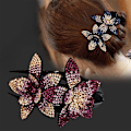 Miniatyrbilde 4 av 6: 4PCS Dobbel Blomster Hårklemme Rhinestone Hårnål Rhinestone Hårklemme Blomster Rhinestone Hårklemme for Kvinner Jente(4 Farger)