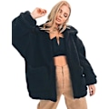Miniatyrbillede 1 af 4: Dame Lapel Langærmet Faux Jakke Vinter Sexet Parka Mode Jakke（M Sort）