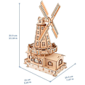 Miniatyrbillede 4 af 4: Træ hollandsk vindmølle 3d puslespil model kits samlet pædagogisk 3d puslespil udfordring gave til voksne