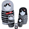 Miniatyrbillede 1 af 5: 5 stk. Sort Træ Matryoshka Dukke Russiske Nesting Dukker 5 Stykker