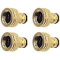 Miniatyrbillede 1 af 5: 4 Stykker Have Messing Vandhane Konnektor, 1/2 Tomme og 3/4 Tomme 2-i-1 Hun til Slids Adapter