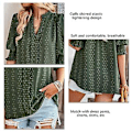 Miniatyrbilde 3 av 5: Dame Halv Erme V-hals Topp Elegant Moderne Ensfarget Puff Erme Elastisk Rynket Mansjett Skjorte Bluse (MOD Grønn) OD Green M