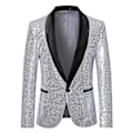 Miniatyrbillede 1 af 3: Herre Sequin Casual Blazer Fest Bryllup Efterår Vinter Regelmæssig Frakke Casual Jakke（XL Sølv）