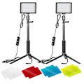 Pikkukuva 1 / 5: Säädettävä 5600k USB-videopaneel LED-valo - 2 LED:iä jalustalla ja värisuodattimella ryhmää kohti matalaa kulmaa, zoomausta / videoneuvotteluvalaistusta varten