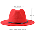 Miniatyrbilde 2 av 3: Kvinners klassisk bredbremmet floppy Panama-hatt beltespenne ull Fedora-hatt（Rød）