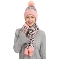 Miniatyrbilde 2 av 5: Leopard Beanie Hat Scarf Touch Screen Gloves Set med Pom for Wom