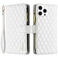 Miniatyrbillede 1 af 5: BINFEN COLOR BF Style-15 Til iPhone 16 Pro Max Etui Rhombus Præget Læder Telefon Cover White