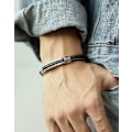 Miniatyrbild 2 av 5: Svart läderarmband för män för tonårspojkar i silver rostfritt stål