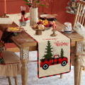 Miniatyrbillede 5 af 5: Rustik Lastbil og Buffalo Plaid Burlap Julebordløber Embr