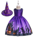 Miniatyrbillede 1 af 5: Halloween hekse kostume med heksehat, børnespøgelse græskar kranie