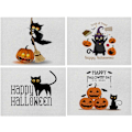 Miniatyrbilde 1 av 5: Set med 4 farger 10 Halloween-plassmatter i bomull og lin - Katt o
