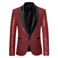 Miniatyrbilde 1 av 3: Herre Sequin Casual Blazer Fest Bryllup Høst Vinter Vanlig Frakk Casual Jakke（M Vinrød）
