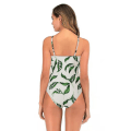 Miniatyrbillede 2 af 4: Kvinders V-hals Enkelt Stykke Bikini Ruffle Højtaljet Rygløs Tankini Elegant Badetøj Mave Kontrol Strand Badetøj S ArmyGreen