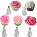 Miniatyrbillede 1 af 5: 5 stk. Blomster Rose Sprøjtetipssæt - Rustfrit stål Sprøjtetullesæt til Kage Cupcakes Kager Cookies Dekoration