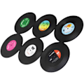 Miniatyrbillede 4 af 4: Sæt med 6 retro-glasunderlag til CD'er, sort, under glas, underlag, coas