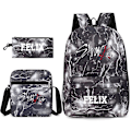 Miniatyrbilde 1 av 4: Stray Kids Bag Tredelt Ryggsekk Student Skoleveske Beste Ryggsekk For Barn（Svart Lyn）