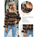 Miniatyrbillede 4 af 5: Ohpa Dame Langærmet Ternet Top Seksuelt Peplum Skjorter Firkantet Hals Sød Efterår Flannel 2022 Dame Toppe Og Bluser（XXXL Gul）