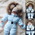 Miniatyrbild 2 av 4: Unisex Baby Hooded Jumpsuit för 0-24 månader Pojkar Flickor Jumpsuit Romper med pälskrage（80cm Ljusblå）