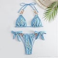Miniatyrbillede 5 af 5: Dame Trekant Bikini Sæt Høj Talje Bindebånd i Siden 2-Delt Badedragt String Halter Bikini Badedragter Hvid L White L