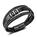 Miniatyrbild 1 av 4: Present till män  Herrarmband  Läderarmband  Svart läder  Flätat äkta läder brett omslagsarmband