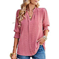 Miniatyrbillede 1 af 5: Dame Halværme V-hals Top Elegant Moderigtig Ensfarvet Pufærme Elastisk Rynket Manchet Skjorte Bluse (MPink) Pink M
