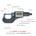 Miniatyrbilde 3 av 5: Elektronisk mikrometer Mikrometer Veggtykkelsesmikrometer Digital Mikrometer 0-25mm 0.001MM