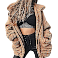 Miniatyrbillede 1 af 5: Kvinder Lapel Langærmet Faux Jakke Vinter Sexet Parka Mode Jakke（M Khaki）
