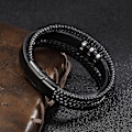 Miniatyrbild 3 av 4: Present till män  Herrarmband  Läderarmband  Svart läder  Flätat äkta läder brett omslagsarmband