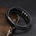 Miniatyrbillede 3 af 4: Gave til mænd  Herrearmbånd  Læderarmbånd  Sort læder  Flettet ægte læder bredt wrap armbånd
