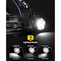 Miniatyrbilde 4 av 5: Hodelykt, USB-oppladbar LED-hodelykt, IPX4 vanntett T004 hodelykt med 4 moduser og justerbart hodebånd, perfekt for camping, fotturer, utendørs, jakt (én stk)