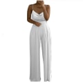 Miniatyrbild 2 av 3: Kvinnors Casual enfärgad lång playsuit lös dam pärla hängslen jumpsuit（XL Vit）