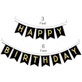 Miniatyrbillede 2 af 4: Sort Happy Birthday Banner med Sort Guld Papir Flag Bunting Papir Swirl Streamers Pom Poms til Fødselsdagsfest Dekorationer